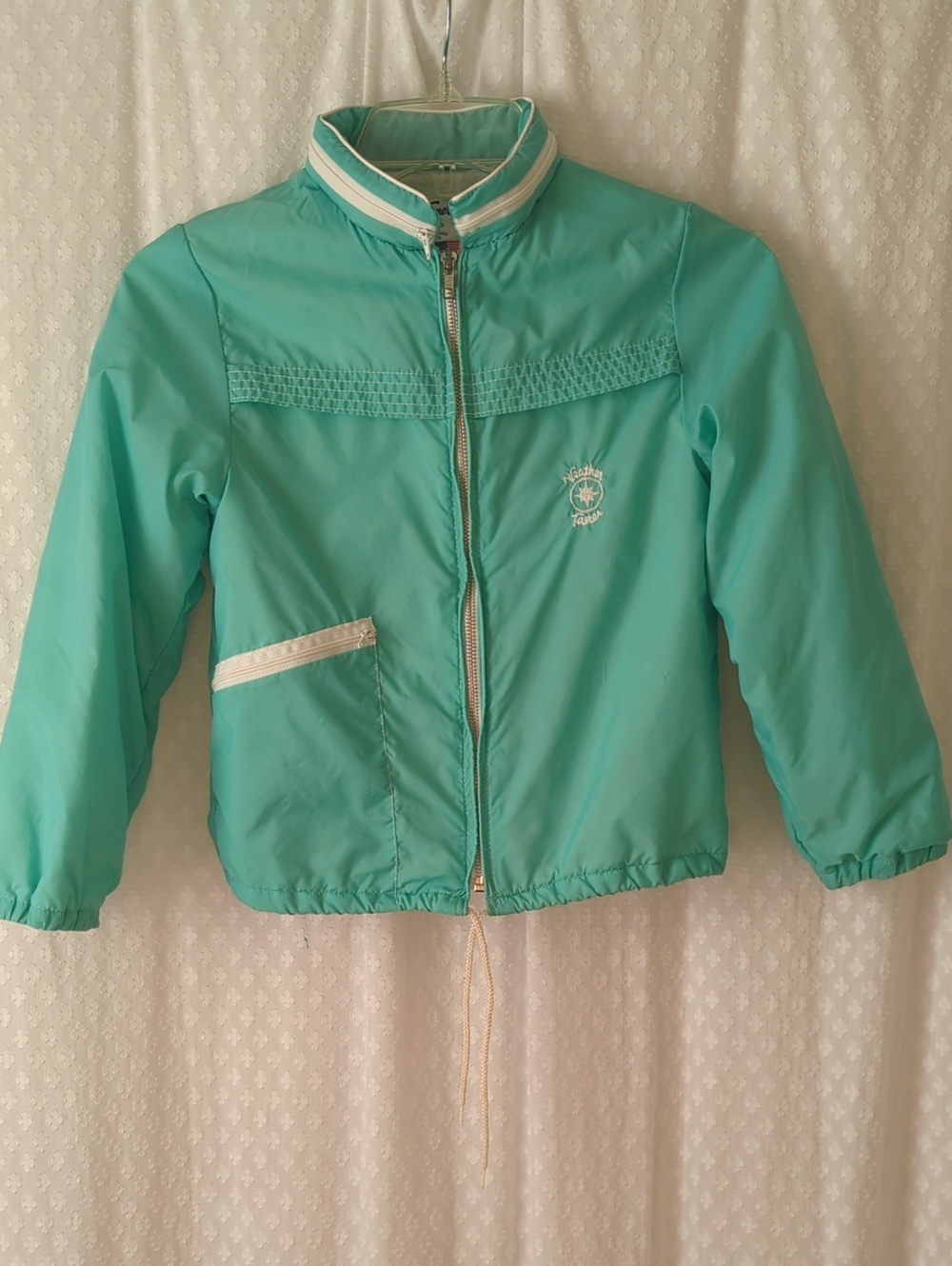 Vintage Weather Tamer Teal Hooded Windbreaker Jacket Kids Size 8